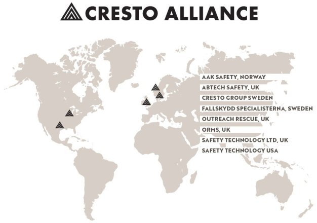 A world map pinpointing the locations of Cresto Alliance companies around Europe and the USA